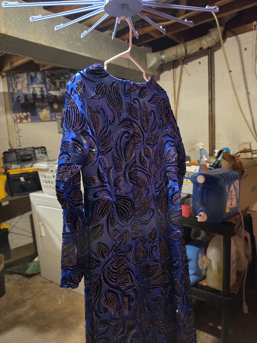 Elegant Blue Sequin-Embellished Long Sleeve Dress